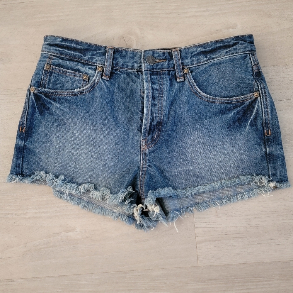 Free People Blue Distressed Jean Shorts
